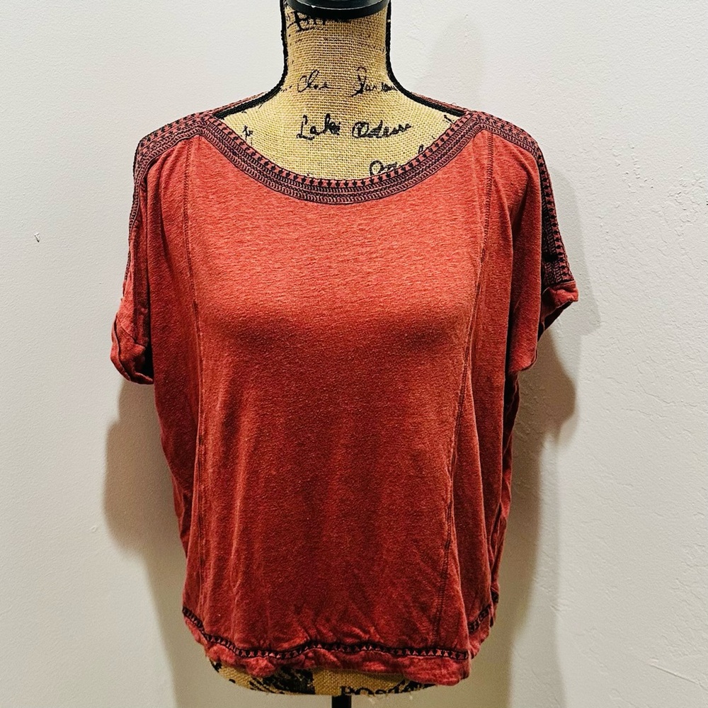 Women Wrap London Red Linen Short Sleeve Top Size 12